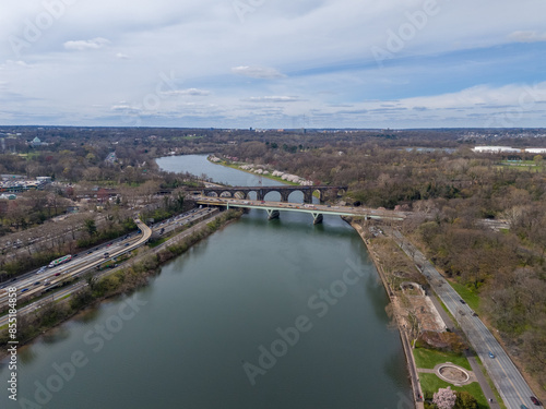 Aerial shots of Philadelphia Schulkill River and Boathouse Row