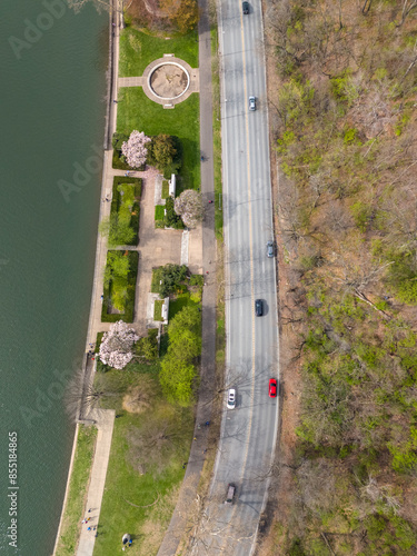 Aerial shots of Philadelphia Schulkill River and Boathouse Row