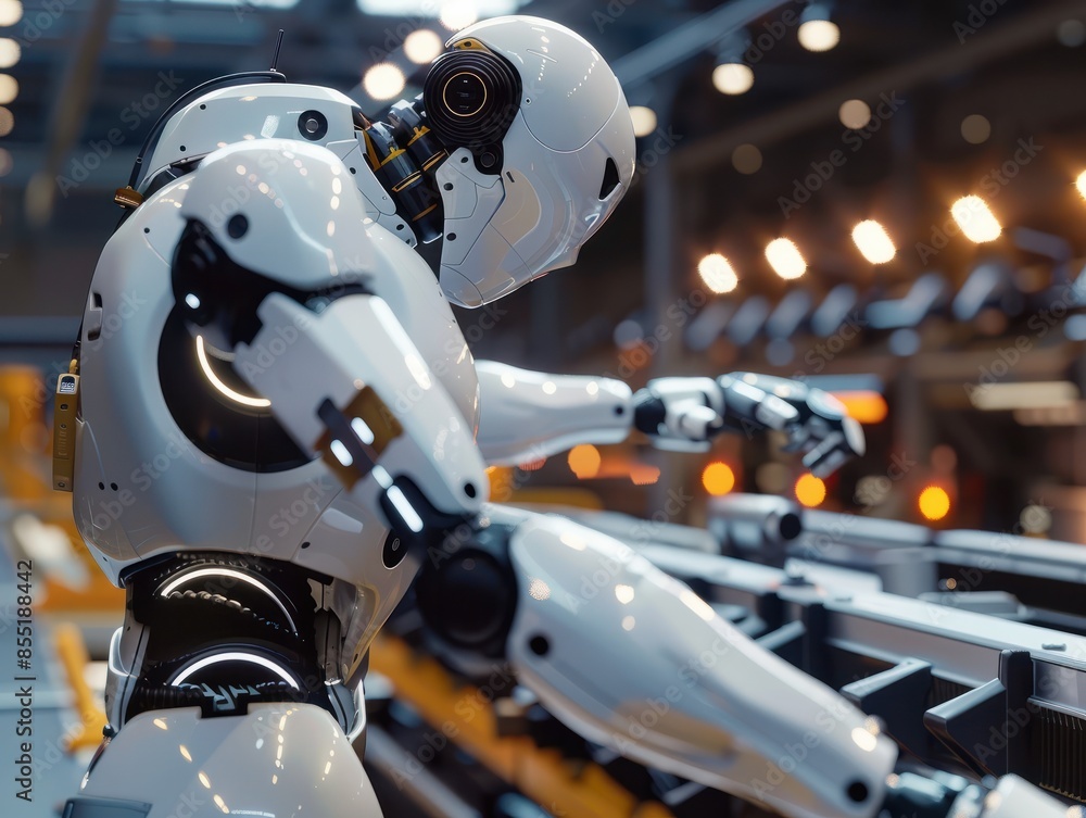 Fototapeta premium Industrial robot works automatically in smart autonomous factory. generative ai