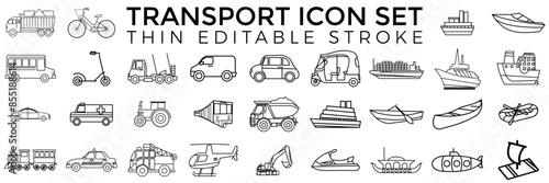 Set of  Transportation Vehicle Outline vector icons. Editable Stoke
