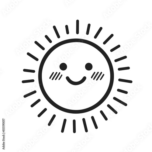 A smiling sun with a pink nose. It is a happy and cheerful image