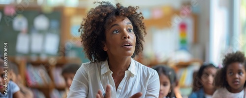 Afro women teacher portrait in clasroom, school concept banner. Generative AI.