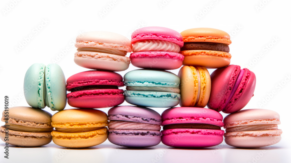 Colorful French Macarons Pyramid on White Background Colorful French Macarons Pyramid on White Background