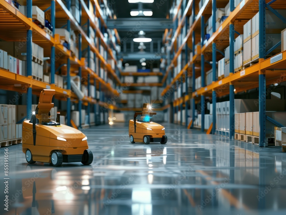smart warehouse with artificial intelligence, without human intervention. autonomous form of sorting and loading of goods. smart logistics and sorting technologies. Generative AI smart warehouse with artificial intelligence, without human intervention. autonomous form of sorting and loading of goods. smart logistics and sorting technologies. Generative AI