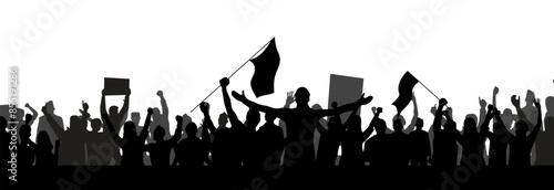 Protest crowd holding up placard style isolated on white background
