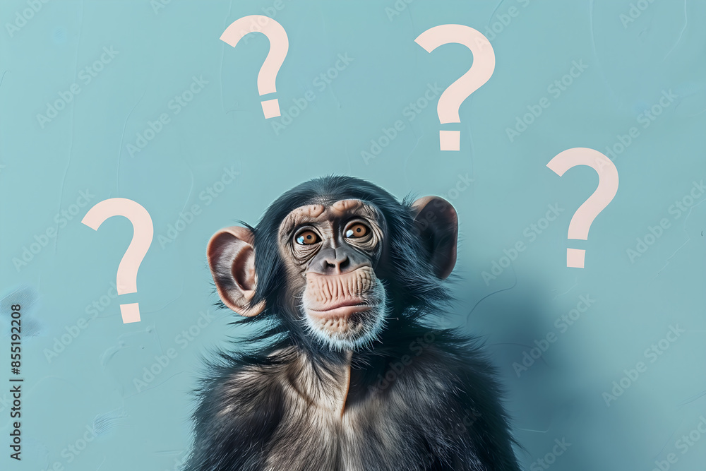 Photo of a monkey with question marks around it, looking confused on a ...