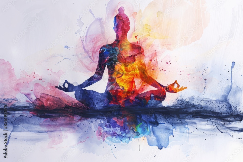 A person sits in the lotus pose, meditating or practicing yoga A person sits in the lotus pose, meditating or practicing yoga