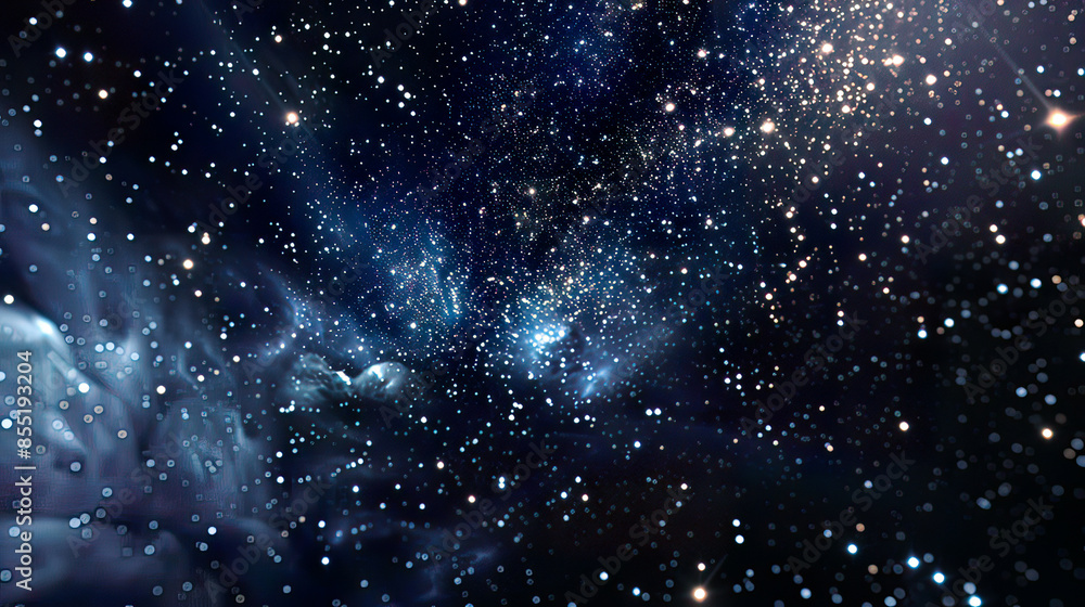 Fototapeta premium Night starry skies with twinkling and blinking stars abstract dark 3D illustration with glowing particles capturing the vastness of space and the serene beauty of the black sky 
