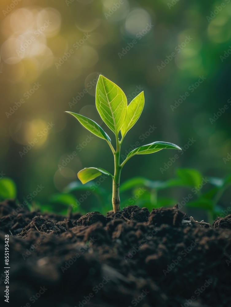 A small plant emerging from the soil A small plant emerging from the soil
