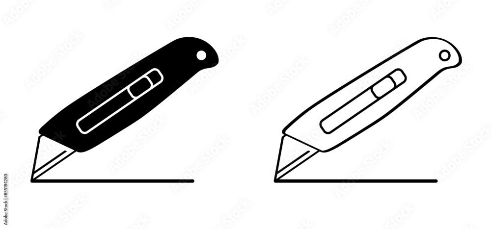Work knives. Cartoon cutter knife. retractable blade or knife. Paper or cardboard cutter. Work, school tools. Retractable blades concept. Utility knife or jackknife. Work knives. Cartoon cutter knife. retractable blade or knife. Paper or cardboard cutter. Work, school tools. Retractable blades concept. Utility knife or jackknife.
