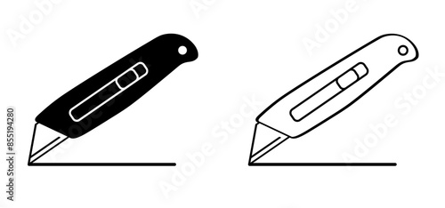 Work knives. Cartoon cutter knife. retractable blade or knife. Paper or cardboard cutter. Work, school tools. Retractable blades concept. Utility knife or jackknife.