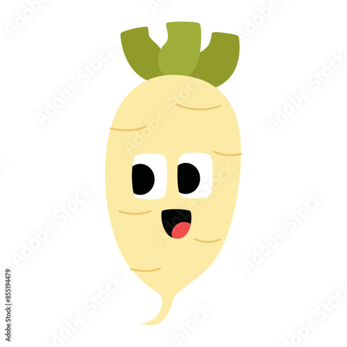 cartoon Daikon radish vegetable icon.