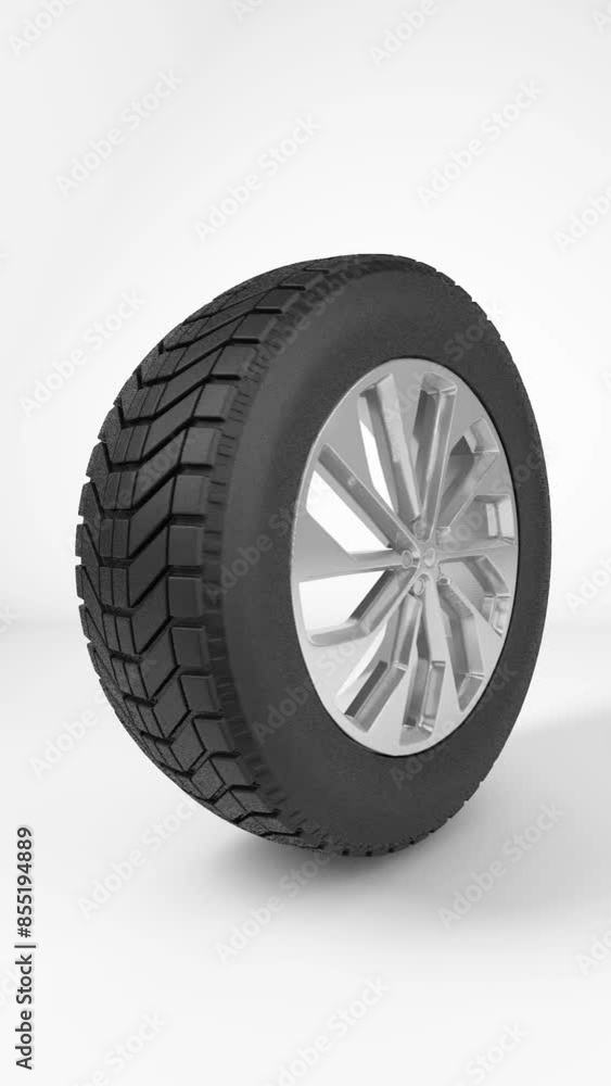 Car wheel isolated from white background. 3d Animation Car wheel isolated from white background. 3d Animation