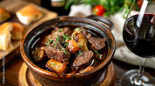 Fototapeta Naklejka Na Ścianę i Meble -  French cuisine. Beef stew with red wine.