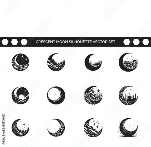 Crescent Moon Silhouette Vector Illustration