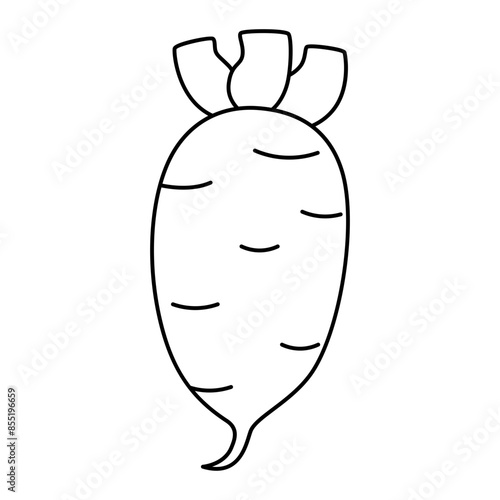 cartoon Daikon radish vegetable line icon.