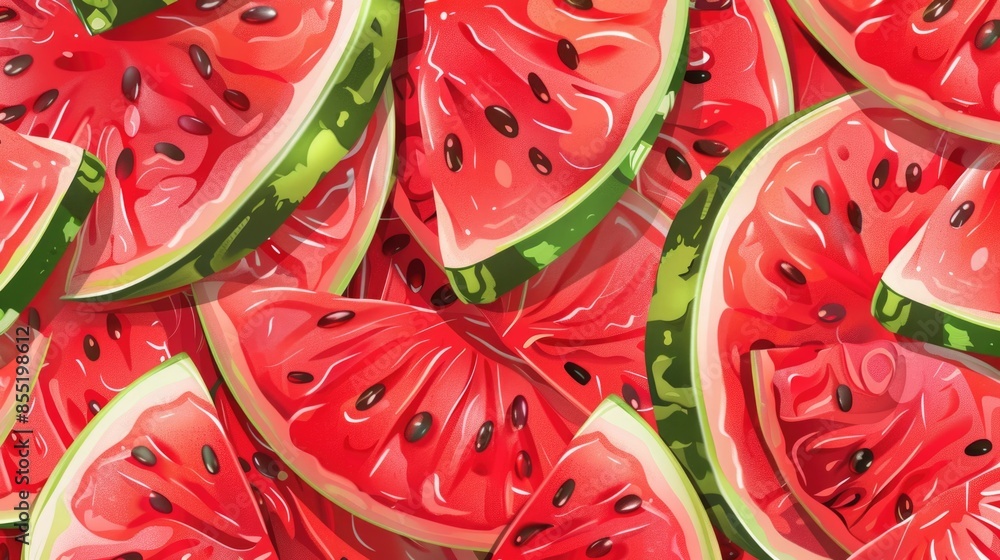 A unique arrangement of watermelon slices stacked on top of each other, ideal for use in food or still life photography A unique arrangement of watermelon slices stacked on top of each other, ideal for use in food or still life photography