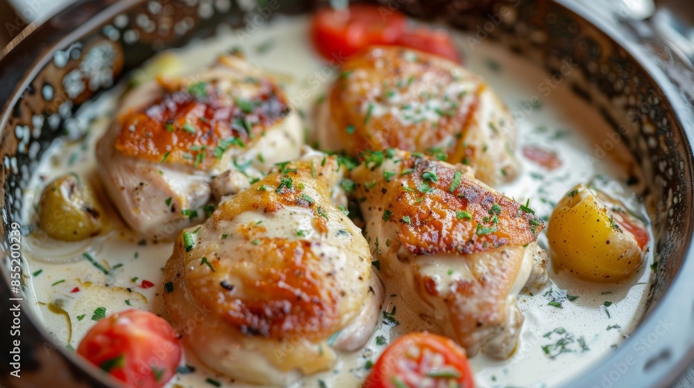 French cuisine. Chicken with riesling and cream. French cuisine. Chicken with riesling and cream.