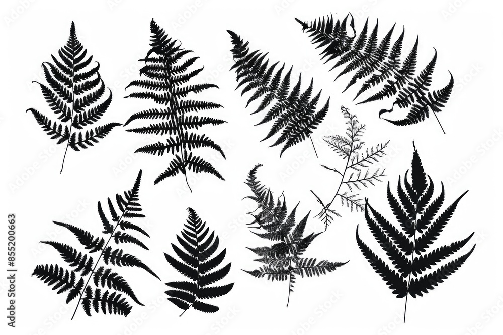 A variety of fern leaves with different shapes and textures A variety of fern leaves with different shapes and textures