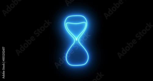 Glowing hourglass with blue lines, emitting a vibrant and ethereal aura. The hourglass is illuminated against a dark background, creating a mesmerizing and captivating visual effect. The animation is