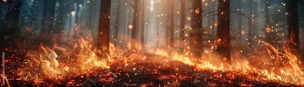 Intense flames and sparks in woodland setting Intense flames and sparks in woodland setting
