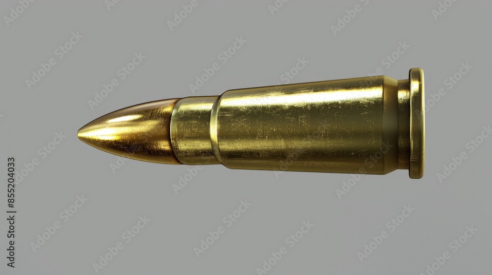 A detailed view of a bullet on a gray surface A detailed view of a bullet on a gray surface