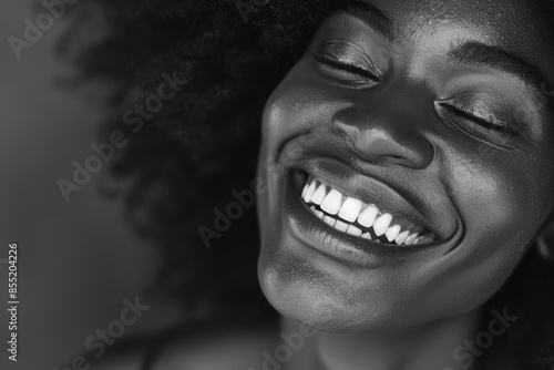 A happy woman smiling with her eyes closed