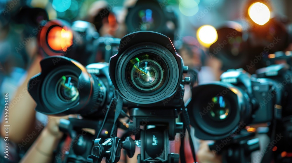 Multiple cameras mounted on a tripod for photography or videography purposes Multiple cameras mounted on a tripod for photography or videography purposes
