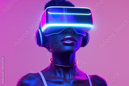  black woman wearing futuristic VR headset © YONG