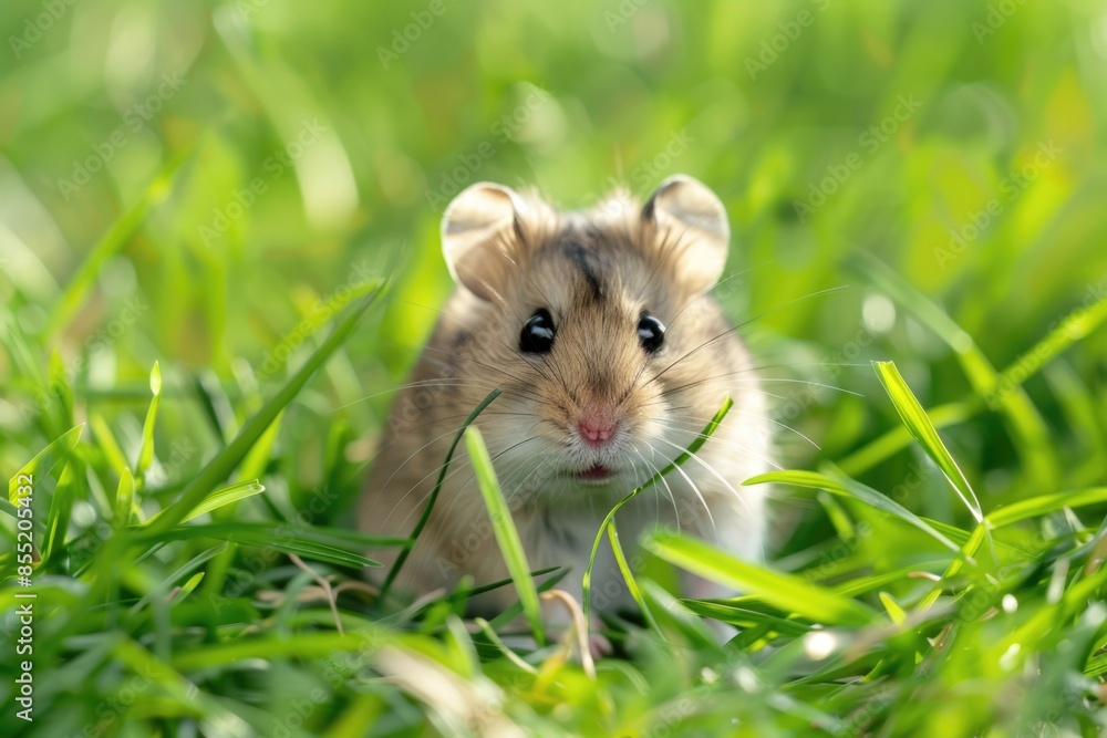 A small hamster is sitting in the grass A small hamster is sitting in the grass