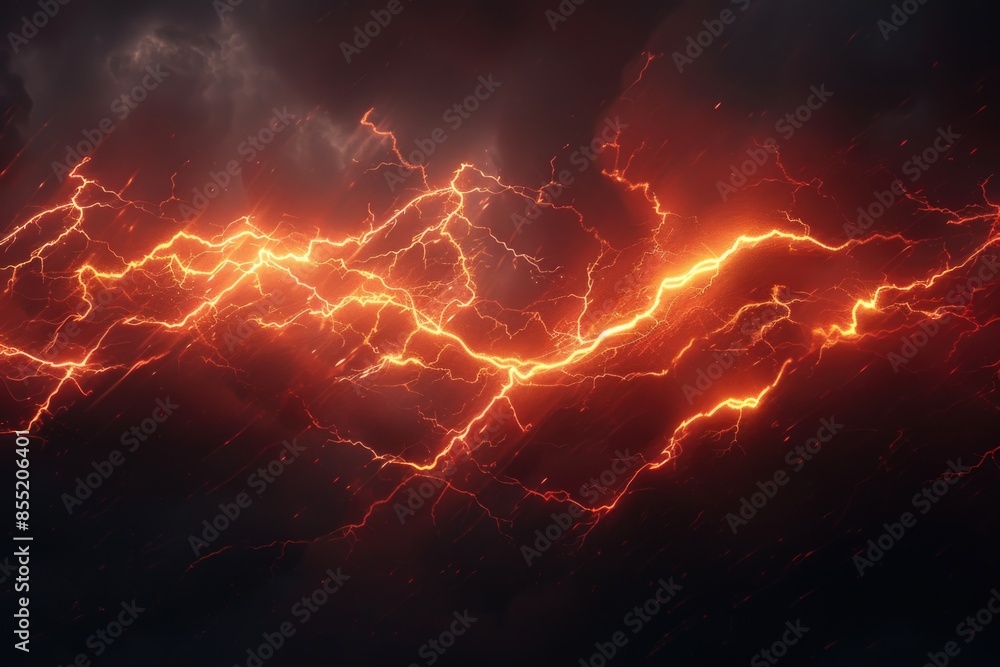 Close-up shot of a lightning bolt in the sky, with dark clouds and blue sky surrounding it Close-up shot of a lightning bolt in the sky, with dark clouds and blue sky surrounding it
