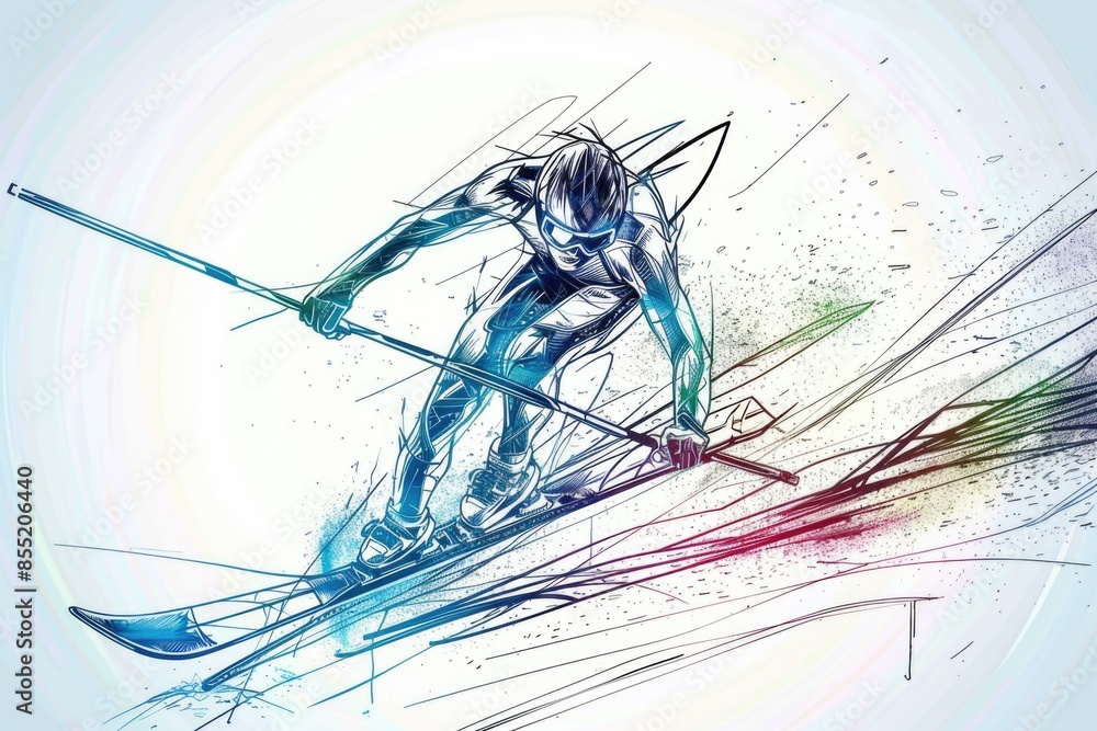 Obraz premium A person skiing down a snowy mountain slope, enjoying the winter weather