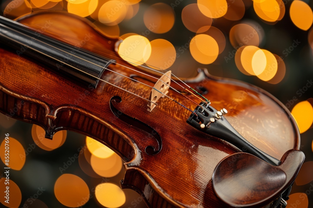 Fototapeta premium Classical violin close up with bokeh background