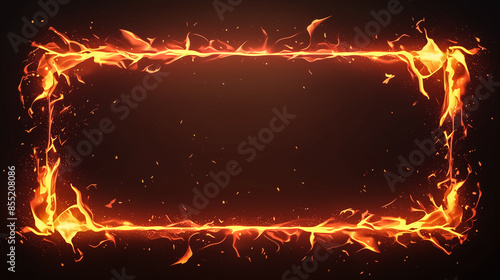 A Rectangular Fire Frame on Black Background with Flaming Edges