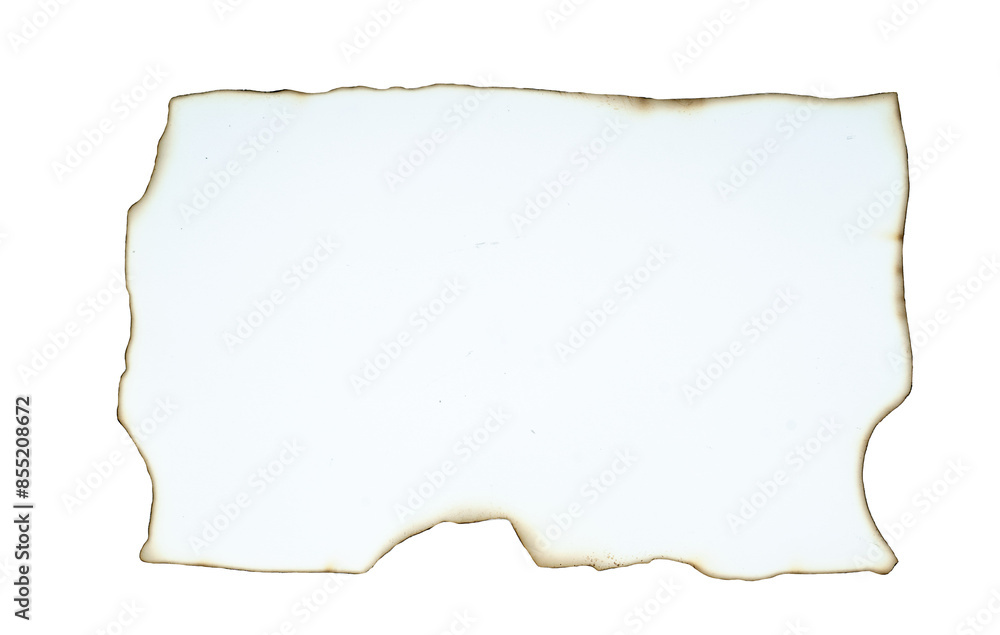 Obraz premium White paper page with a burnt edge. Parchment burnt effect, Torn and scorched paper texture