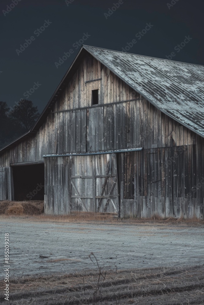A horse stands in front of a rustic barn, perfect for farm-themed or rural settings A horse stands in front of a rustic barn, perfect for farm-themed or rural settings