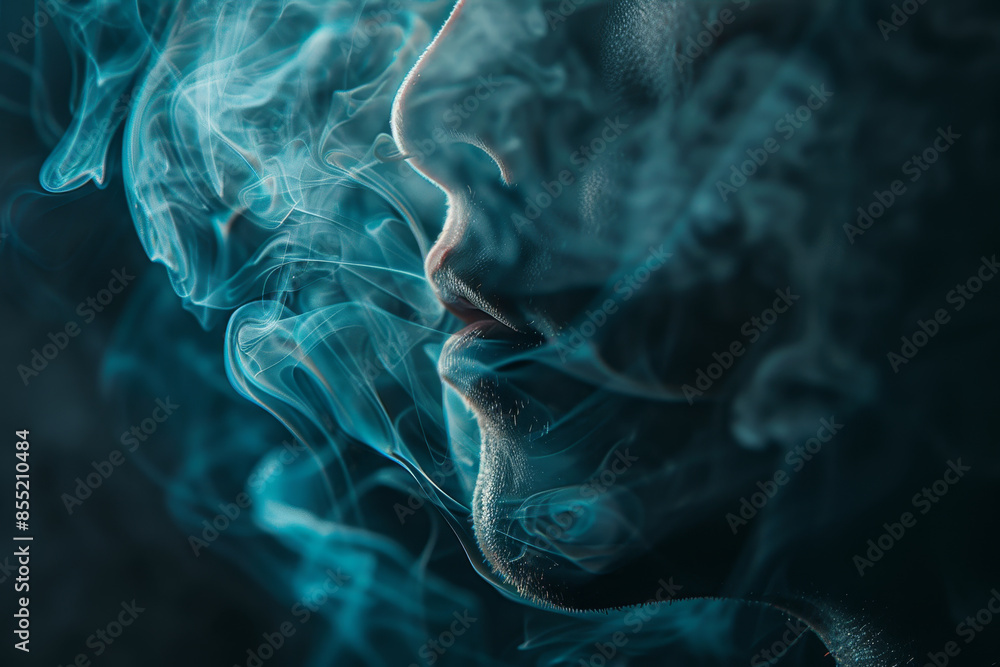 Obraz premium A woman's face is shown with smoke surrounding her