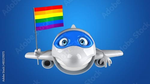 Fun 3D cartoon plane character with a gay flag photo