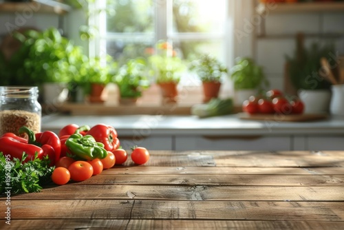 Fresh vegetables on the table against a blurred kitchen background © Michael