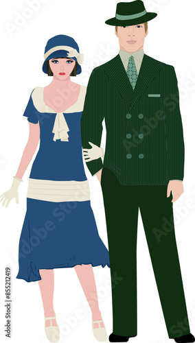 Illustrated couple dressed in the  fashion of the 1920's