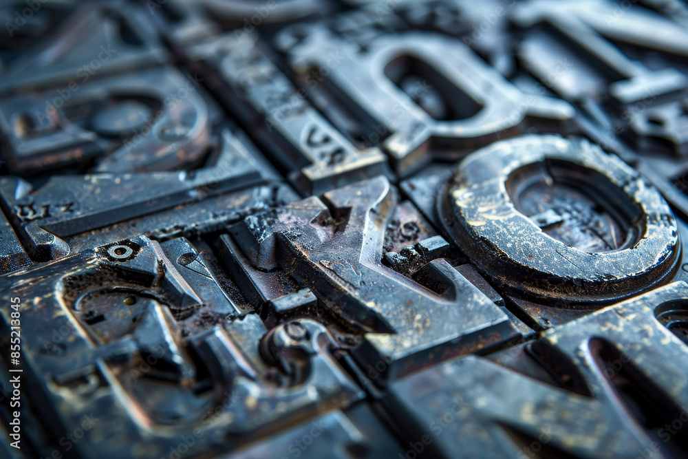 A close up of old metal letters, possibly from a typewriter A close up of old metal letters, possibly from a typewriter