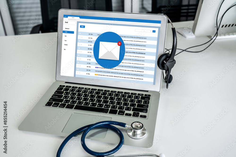 Email notification message showing on computer screen snugly. Digital ...