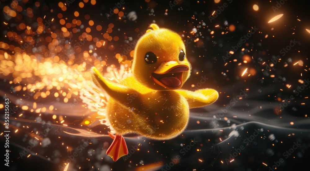 Cute Duckling Surrounded by Fiery Sparks Cute Duckling Surrounded by Fiery Sparks