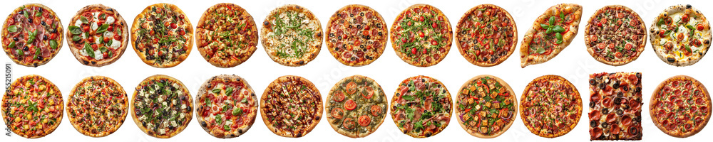 22 Pizzas Assorted Variety on Transparent Background 22 Pizzas Assorted Variety on Transparent Background