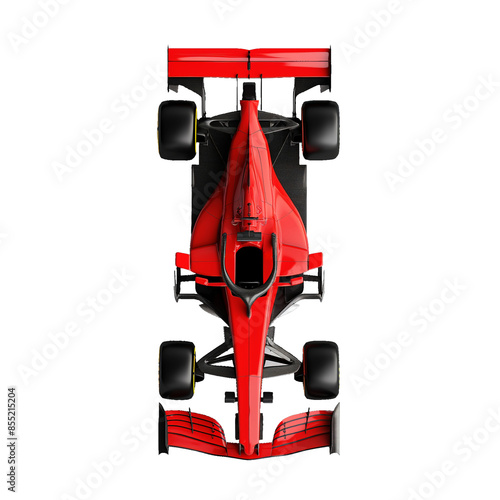 Formula 1 car red car render, top view isolated on a transparent background.