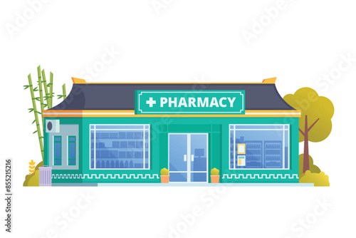 Vector illustration element of pharmacy store building, drugs shop flat design style