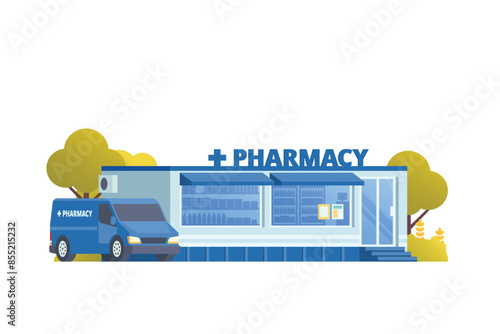 Vector illustration element of pharmacy store building, drugs shop flat design style