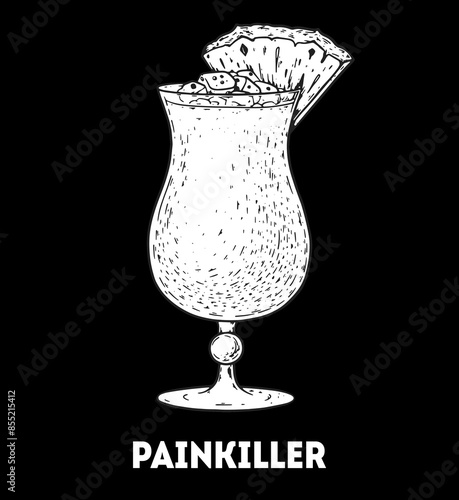 Painkiller cocktail illustration. Hand drawn sketch. Vector illustration. Isolated object.