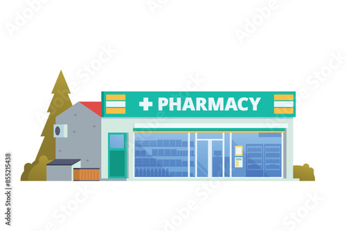 Vector illustration element of pharmacy store building, drugs shop flat design style