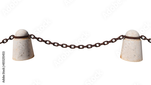 Stones pillars and iron chain isolated on the transparent background